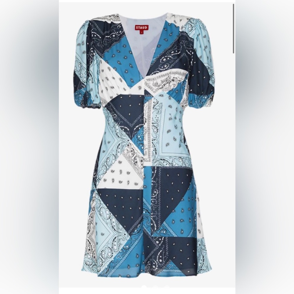 Staud mini Milla dress blue paisley